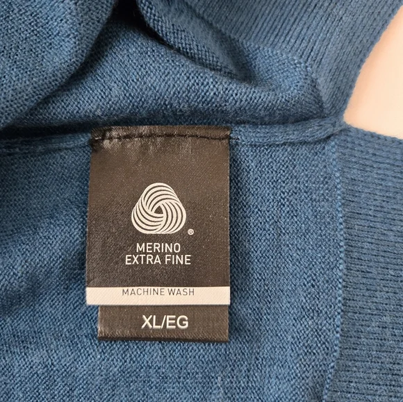 NWT, KATHERINE BARCLAY Women's Blue V-Neck Merino Wool Sweater.Size XL - Picture 6 of 11